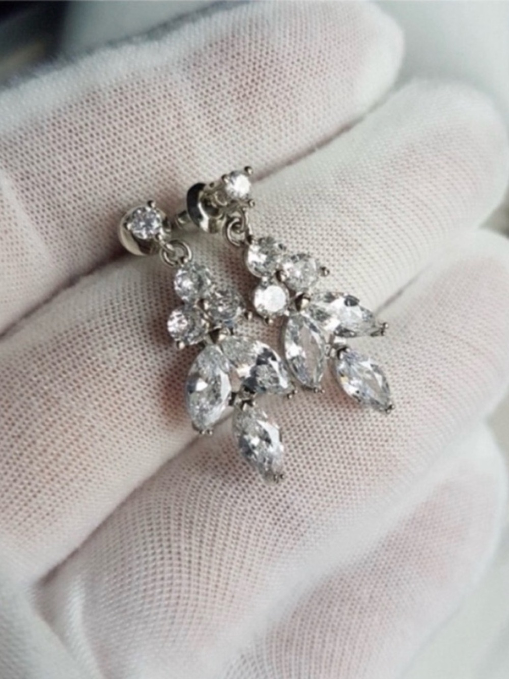 Swarovski Elements Platinum Plated Classic Marquis-cut Cluster Drop Earrings NEW